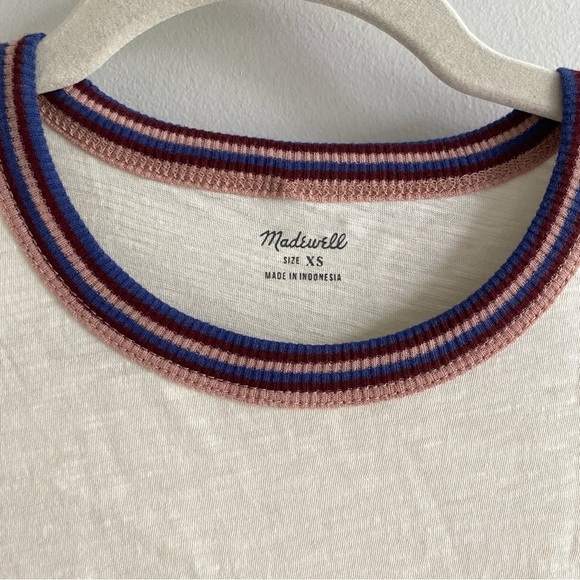 MADEWELL Cream T-shirt With Colourful Collar Size XS - Picture 2 of 10